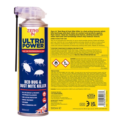 STV - Bed Bug & Dustmite Killer - 500ml Dual Action Aerosol