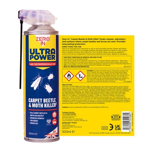 STV - Carpet Beetle & Moth Killer - 500ml Dual Action Aerosol