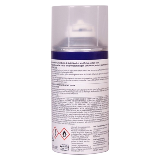 STV - Carpet Beetle & Moth Killer Bomb - 150ml One-Shot Aerosol