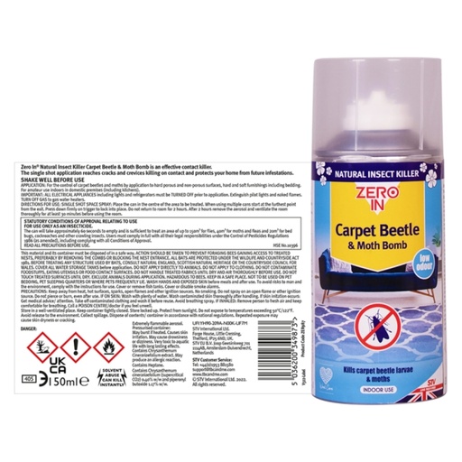 STV - Carpet Beetle & Moth Killer Bomb - 150ml One-Shot Aerosol