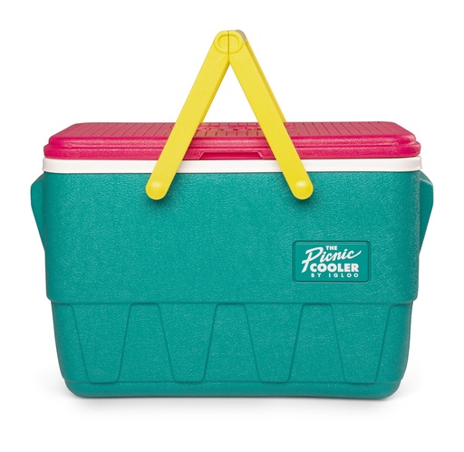 Igloo - Retro Jade 25 Qt Lunch Picnic Basket Cooler - Dark Jade /Bold Magenta /Livewire Yellow - DISC