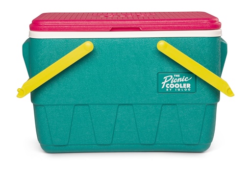 Igloo - Retro Jade 25 Qt Lunch Picnic Basket Cooler - Dark Jade /Bold Magenta /Livewire Yellow - DISC
