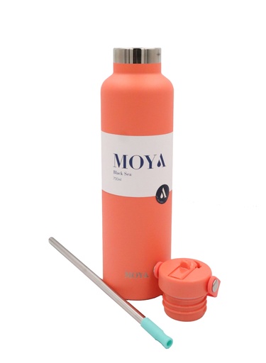 Moya - "Black Sea" 700ml Insulated Sustainable Water Bottle Coral