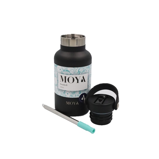 Moya - "Seashell" 350ml Insulated Sustainable Water Bottle Black