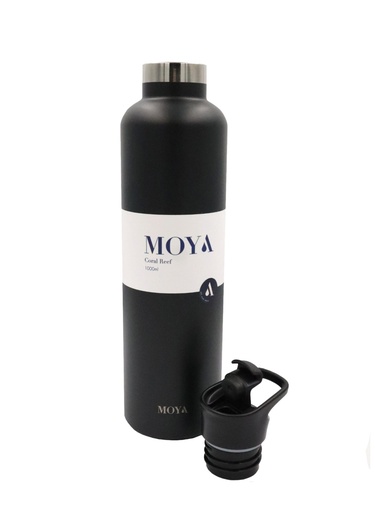 Moya - "Coral Reef" 1L Insulated Sustainable Water Bottle Black Spout Lid