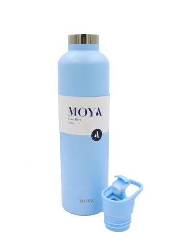 Moya - "Coral Reef" 1L Insulated Sustainable Water Bottle Powder Blue Spout Lid