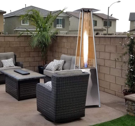 Pure Heat - Pyramid Style Gas Patio Heater In Stainless Steel with wheels