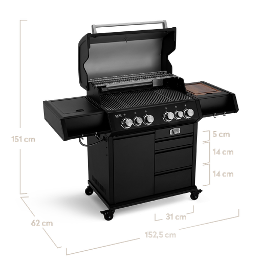 Burnhard - Big EARL - 4-Burner Premium Gas Grill 2025 Black with Stainless Steel Grill Grate