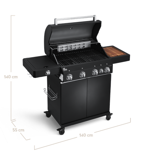 Burnhard - Big FRED - 4-Burner Gas Grill Deluxe Black Edition - Series 3 with Cast Iron Grate