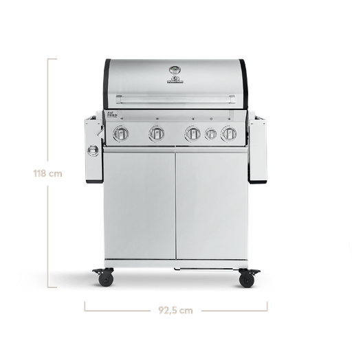 Burnhard - Big FRED - 4-Burner Gas Grill Deluxe Stainless Steel - Series 3 with Cast Iron