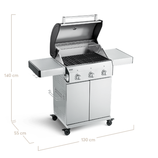 Burnhard - FRED - 3-Burner Gas Grill Basic Edition - Series 3 Stainless Steel with Cast Iron Grate