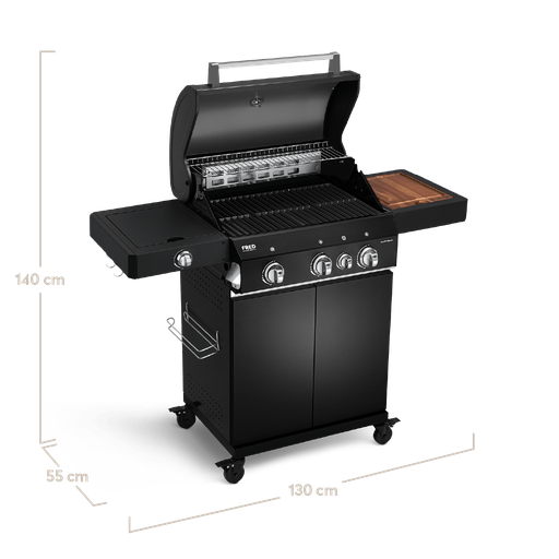 Burnhard - FRED - 3-Burner Gas Grill Deluxe Black Edition - Series 3 with Cast Iron Grate