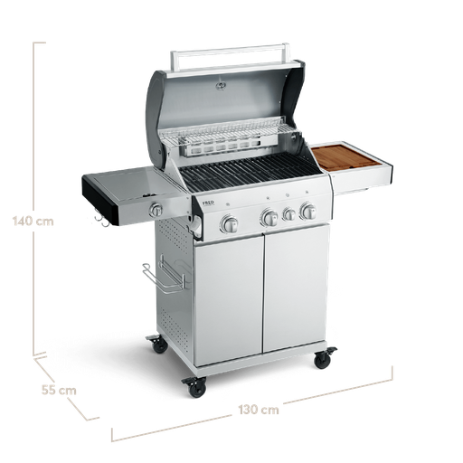 Burnhard - FRED - 3-Burner Gas Grill Deluxe Stainless Steel - Series 3 with Cast Iron Grate