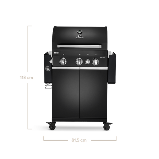 Burnhard - FRED Deluxe - 3-Burner Gas Grill Deluxe Black Edition - Series 3 with Stainless Steel Grate