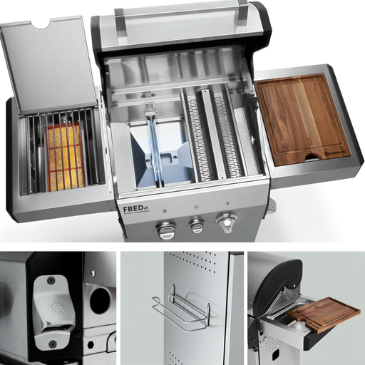Burnhard - FRED Jr. - 2-Burner Gas Grill Deluxe Stainless Steel - Series 3 with Cast Iron Grate