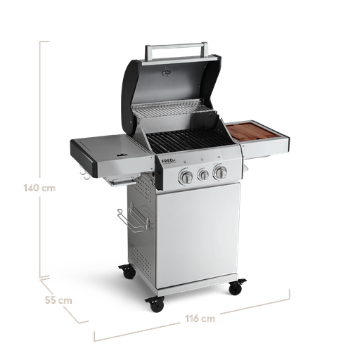 Burnhard - FRED Jr. - 2-Burner Gas Grill Deluxe Stainless Steel - Series 3 with Cast Iron Grate