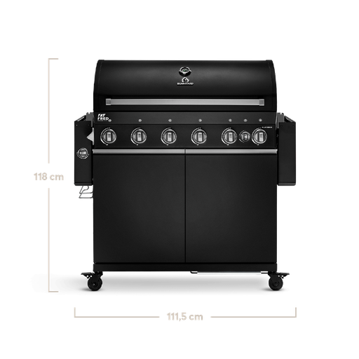 Burnhard - Fat FRED - 6-Burner Gas Grill Deluxe Black Edition - Series 3 with Cast Iron Grate
