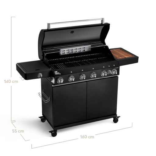 Burnhard - Fat FRED - 6-Burner Gas Grill Deluxe Black Edition - Series 3 with Stainless Steel Grate