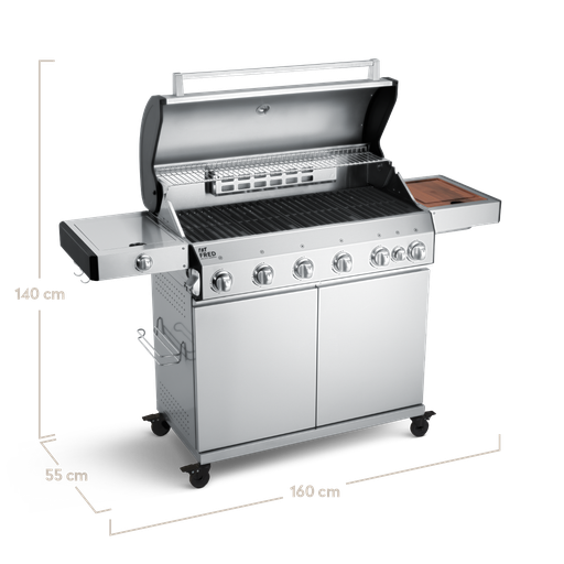 Burnhard - Fat FRED - 6-Burner Gas Grill Deluxe Stainless Steel - Series 3 with Cast Iron Grate