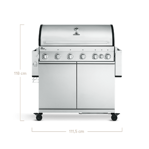 Burnhard - Fat FRED - 6-Burner Gas Grill Deluxe Stainless Steel - Series 3 with Cast Iron Grate