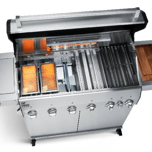 Burnhard - Fat FRED - 6-Burner Gas Grill Deluxe Stainless Steel - Series 3 with Cast Iron Grate