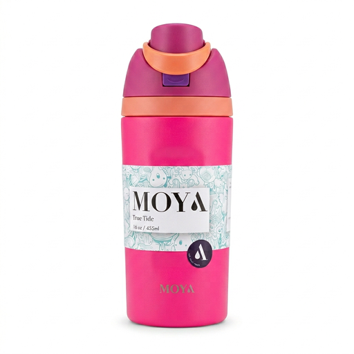 Moya - "True Tide" 16oz Insulated Sustainable Water Bottle Hot Pink