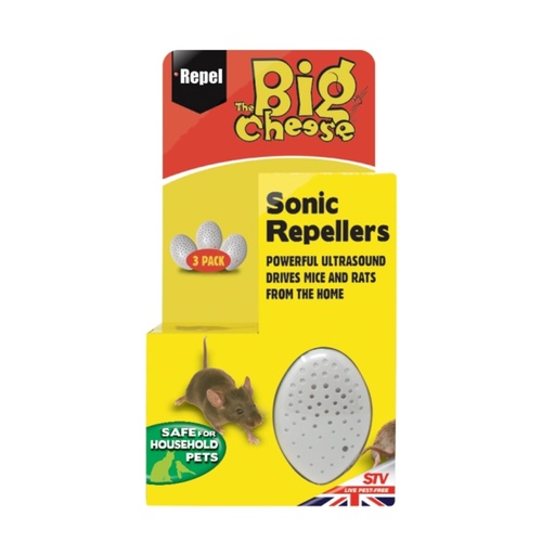 STV - The Big Cheese Humane Sonic Rodent Deterrent Battery Powered and Sonic Mouse Deterrent Plug In (3 Pack) - Ultrasonic Repeller
