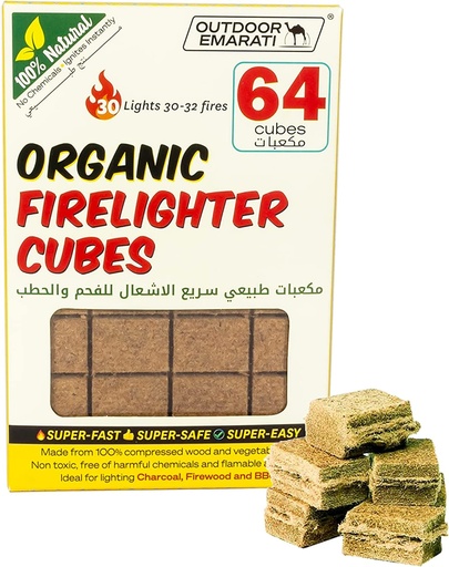 Outdoor Emarati - Natural Organic Firelighter Cubes, 64 Cube Super fast Fire starters