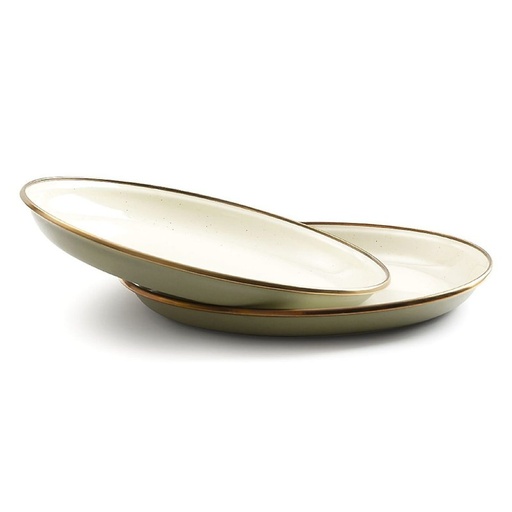 Barebones - Enamel 2-Tone Salad Plate Set - Olive Drab