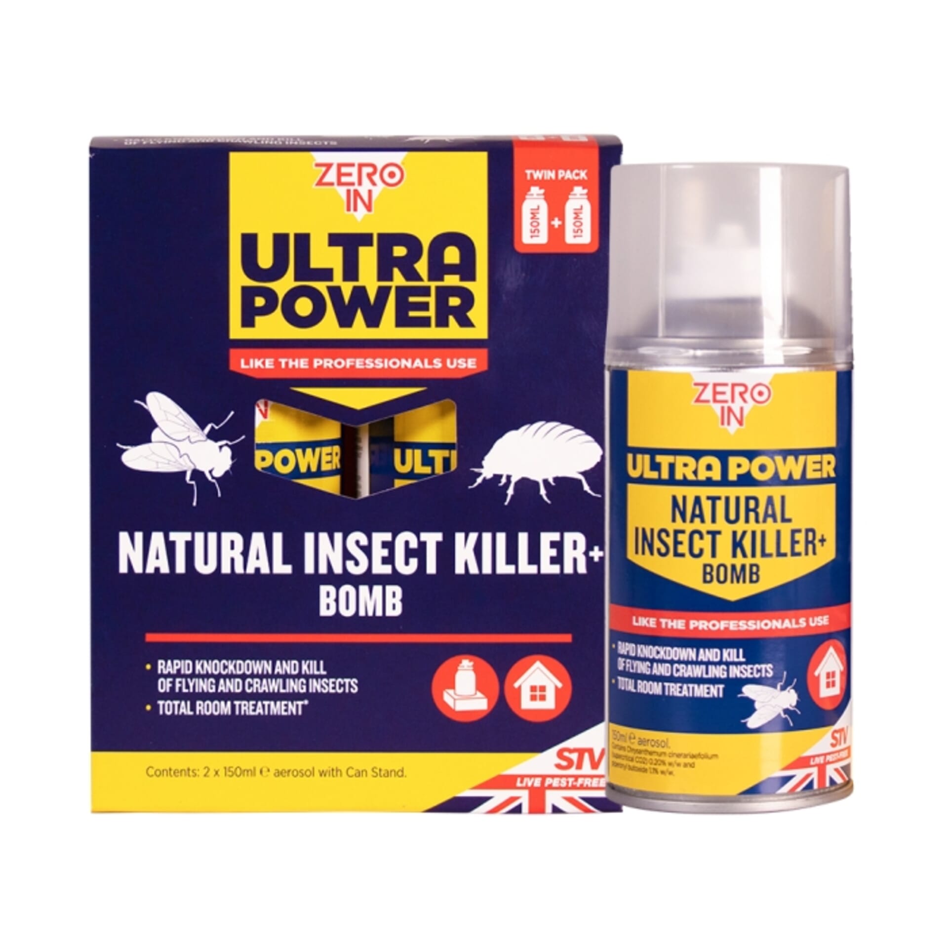 STV - Natural Insect Killer Bomb - 150ml One-Shot Aerosol - Twinpack
