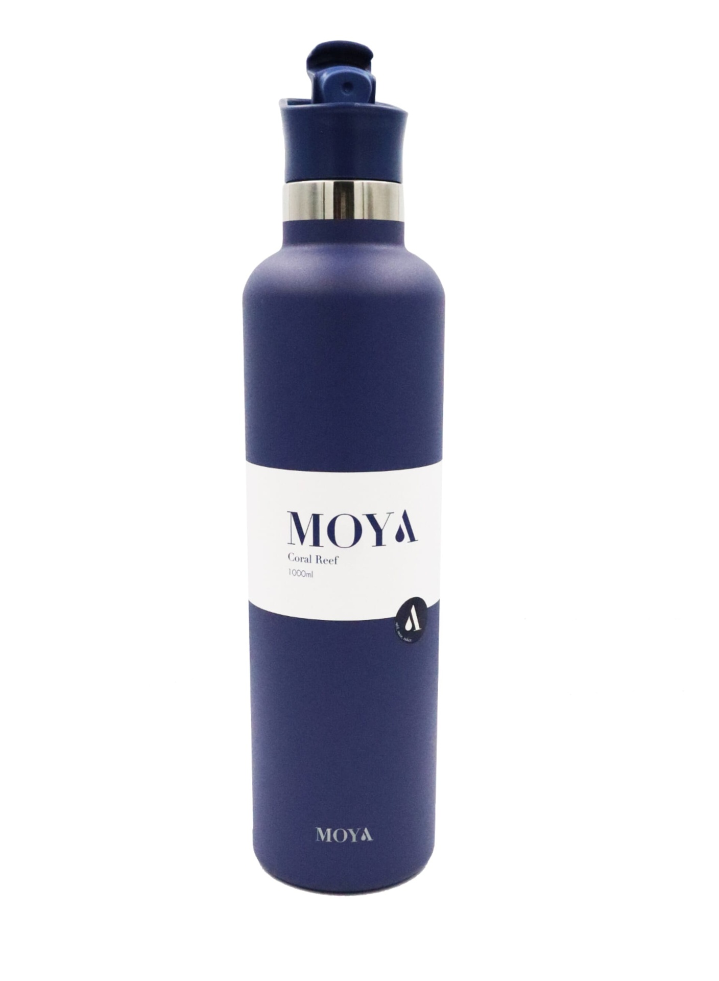 Moya - "Coral Reef" 1L Insulated Sustainable Water Bottle Navy Spout Lid