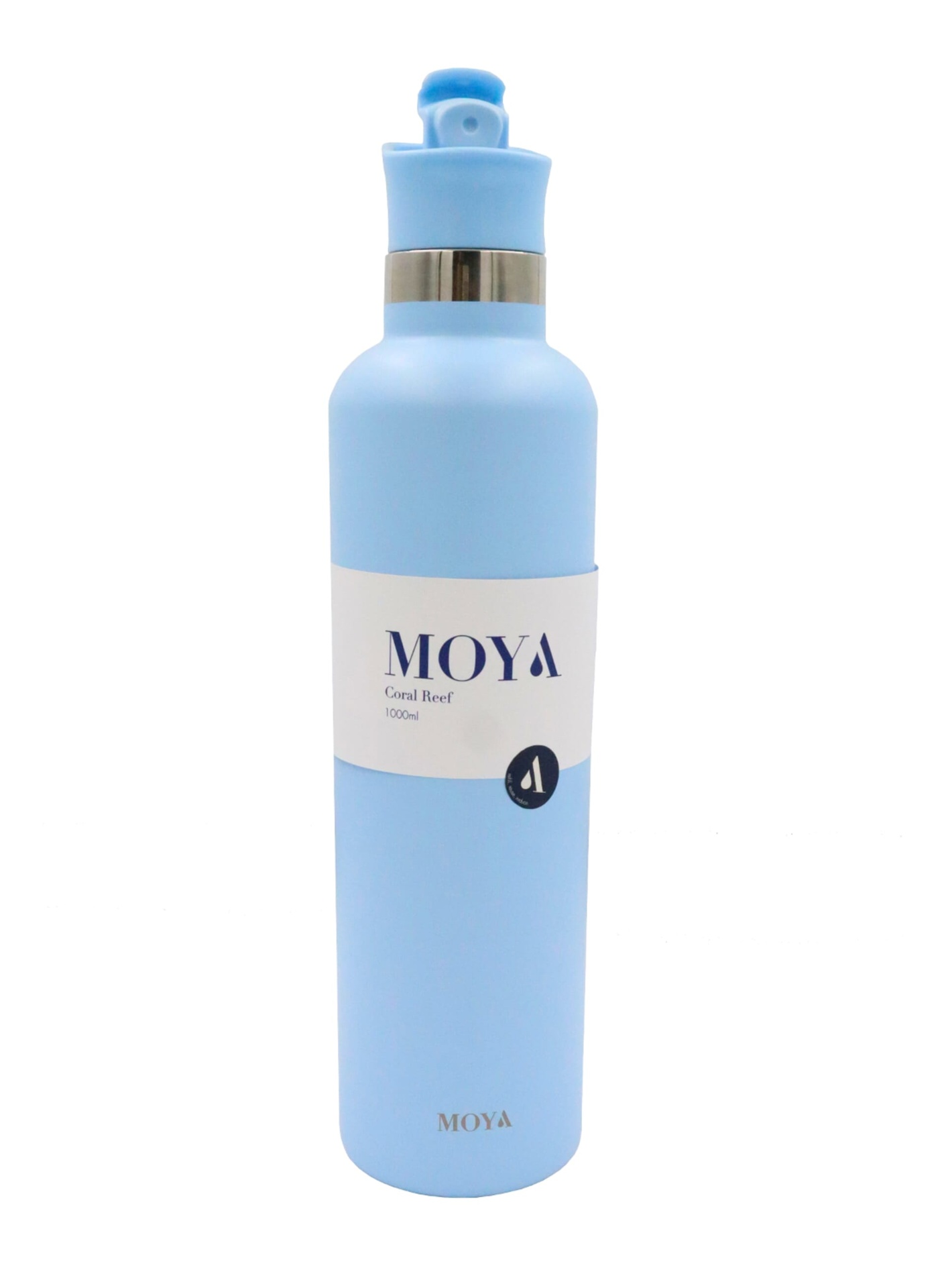 Moya - "Coral Reef" 1L Insulated Sustainable Water Bottle Powder Blue Spout Lid