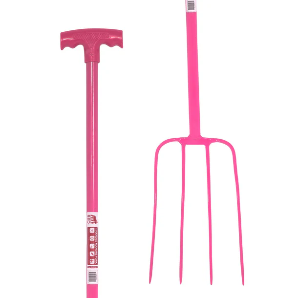 Red Gorilla - 4 Prong Manure Fork T-Handle - Pink (T-Handle)