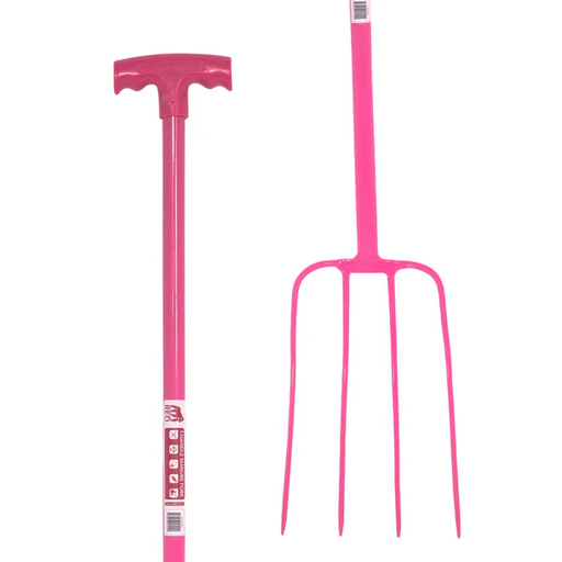 Red Gorilla - 4 Prong Manure Fork T-Handle - Pink (T-Handle)