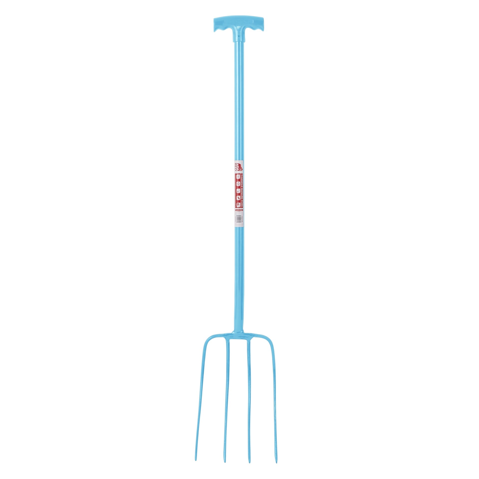 Red Gorilla - 4 Prong Manure Fork T-Handle - Sky Blue (T-Handle)
