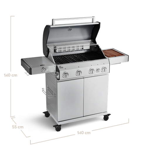 Burnhard - Big FRED - 4-Burner Gas Grill Deluxe Stainless Steel - Series 3 with Cast Iron