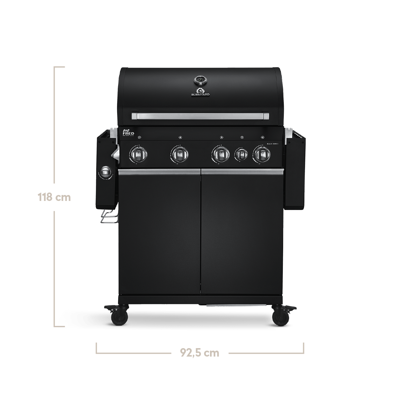 Burnhard - Big FRED - 4-Burner Gas Grill Deluxe Black Edition - Series 3 with Cast Iron Grate