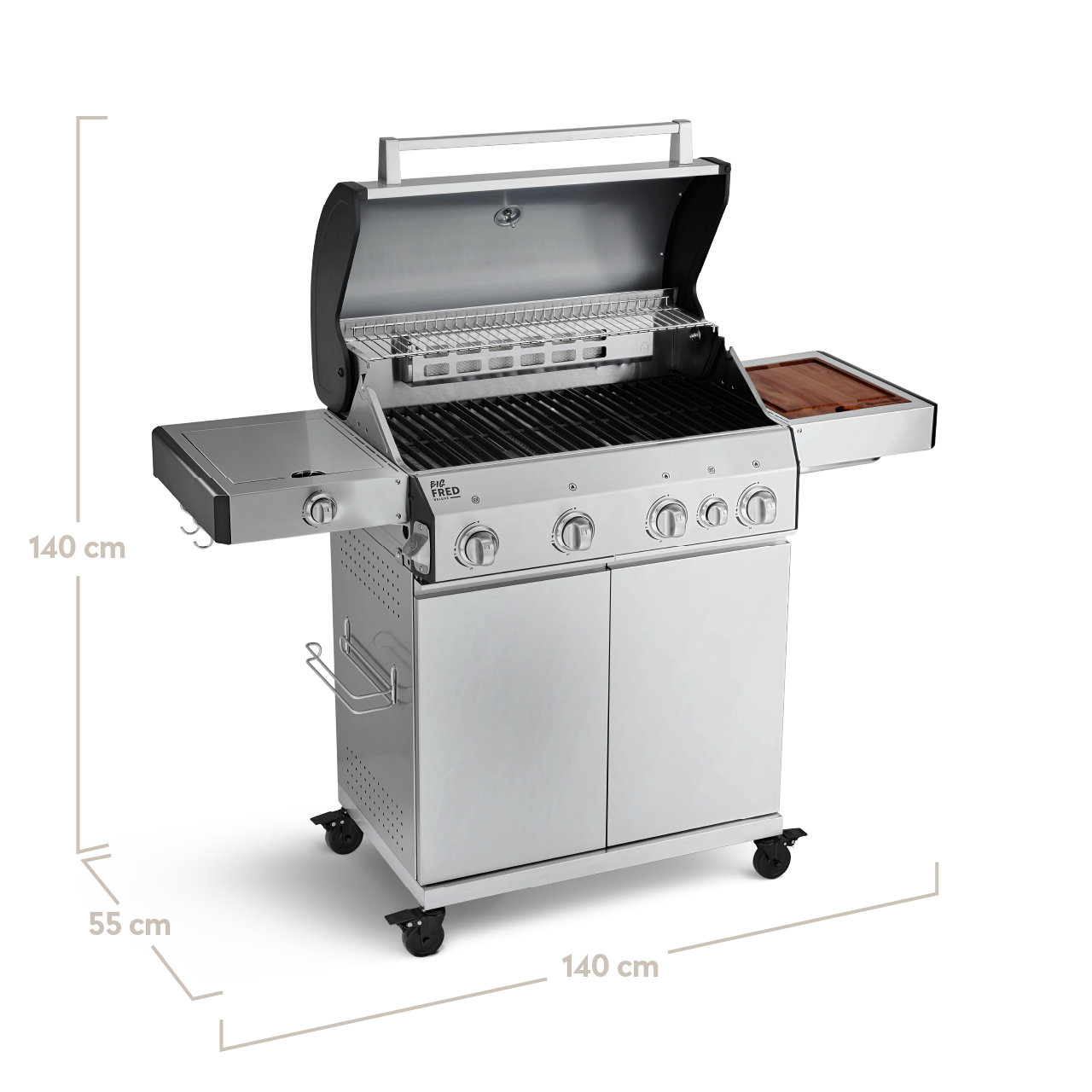 Burnhard - Big FRED - 4-Burner Gas Grill Deluxe Stainless Steel - Series 3 With Stainless Steel Grate