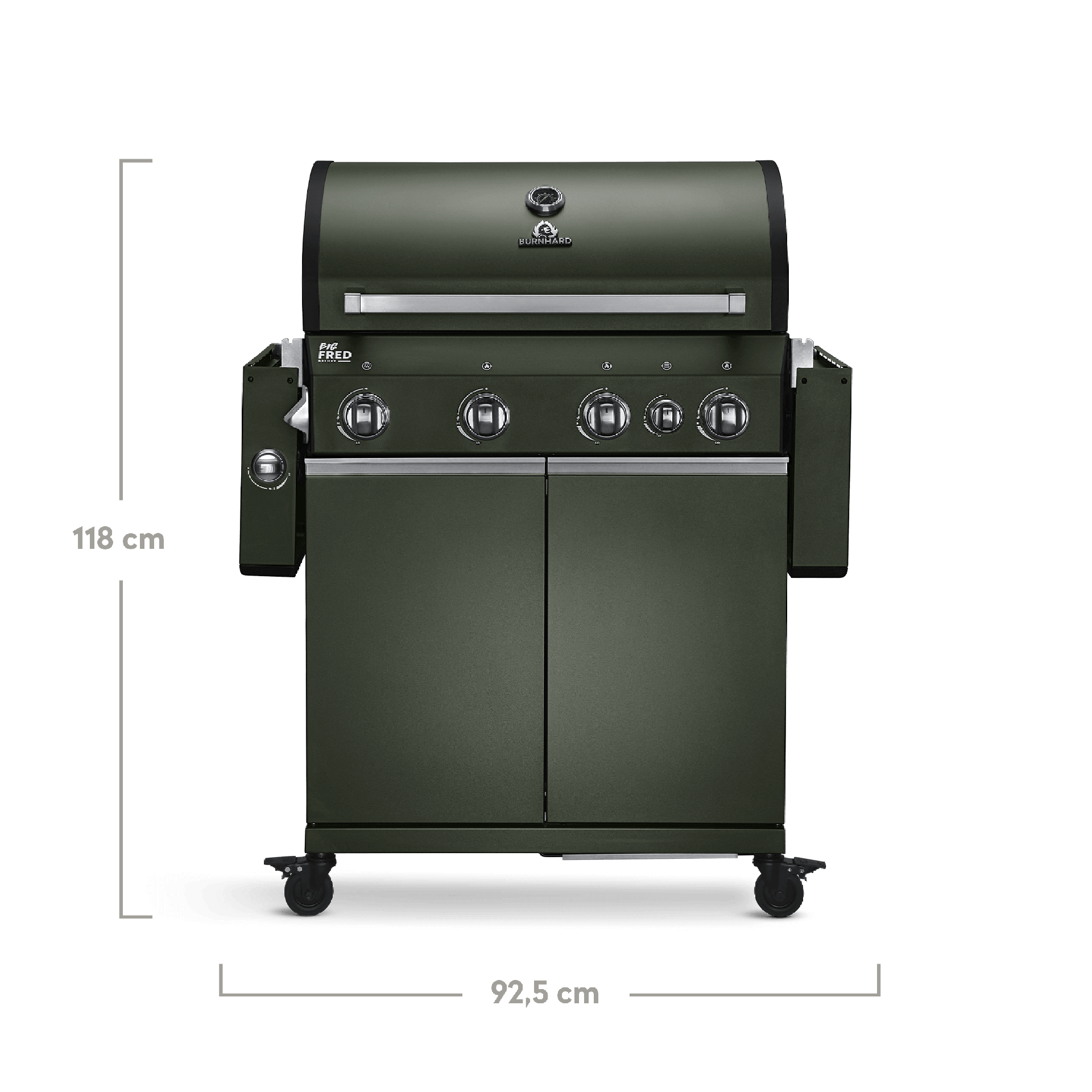 Burnhard - Big FRED - Deluxe Gas Grill 4-Burner Green Edition - Stainless Steel Grates