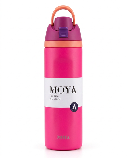 Moya - "True Tide" 24oz Insulated Sustainable Water Bottle Hot Pink