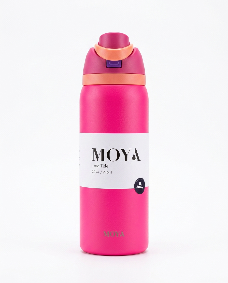 Moya - "True Tide" 32oz Insulated Sustainable Water Bottle Hot Pink