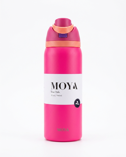 Moya - "True Tide" 32oz Insulated Sustainable Water Bottle Hot Pink