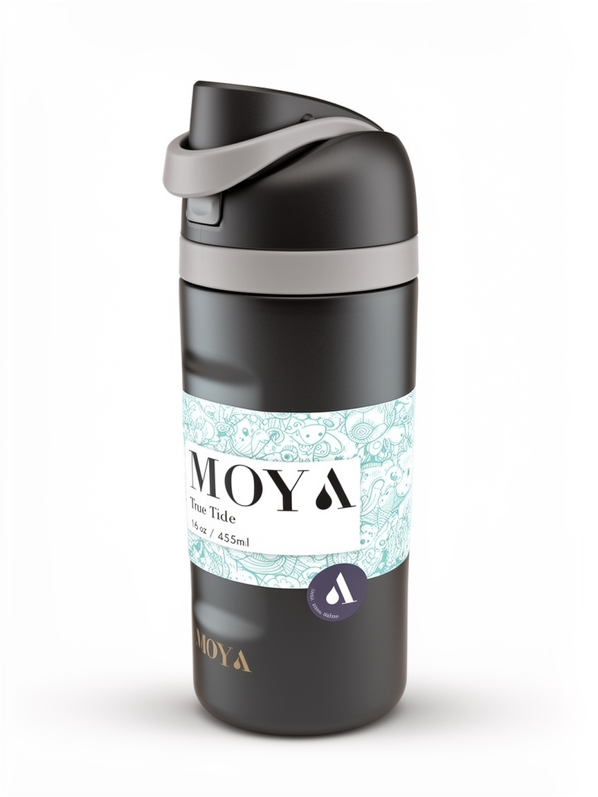 Moya - "True Tide" 16oz Insulated Sustainable Water Bottle Black