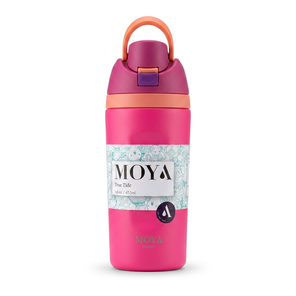 Moya - "True Tide" 16oz Insulated Sustainable Water Bottle Hot Pink