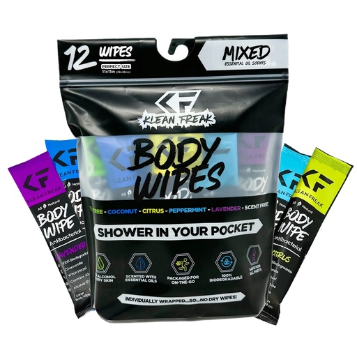 [DZMX12] Klean Freak - Body Wipes - Dozen Pack - Mixed