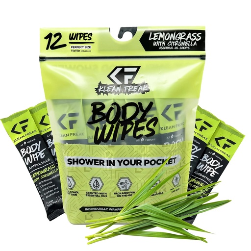 [DZLG12] Klean Freak - Body Wipes - Dozen Pack - Lemon Grass/Citronella