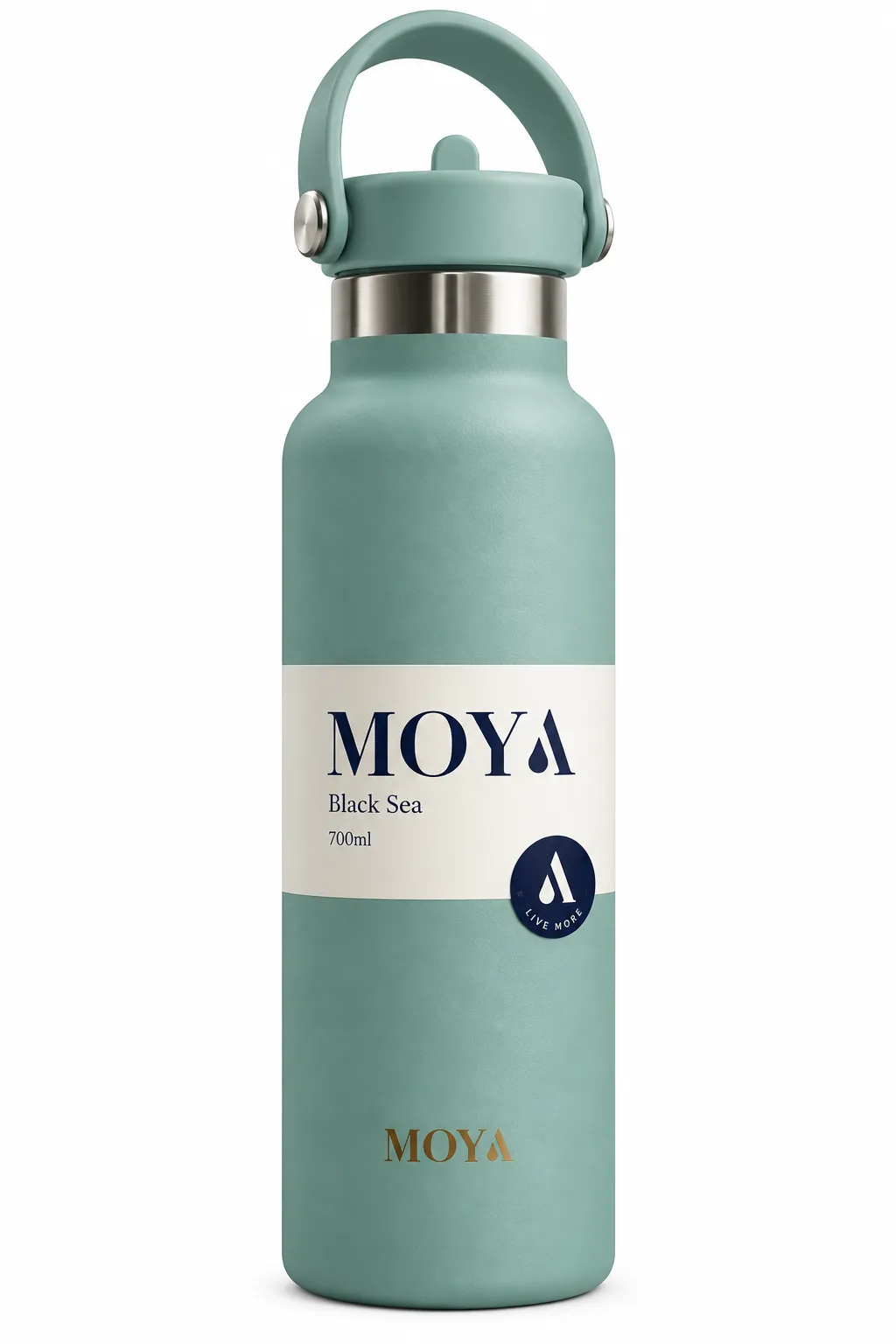 Moya - "Black Sea" 700ml Insulated Sustainable Water Bottle Montezuma Hills Spout Lid